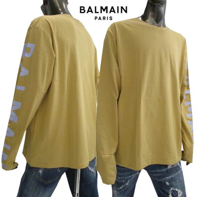 バルマン BALMAIN メンズ トップス Tシャツ ロンT 長袖 ロゴ レフトスリーブ部分BALMAINロゴ入りコットンロングTシャツ ベージュ YH0EK035 BB15 WBQ (R78100) 222 2022年秋冬新作 【送料無料】 【smtb-TK】