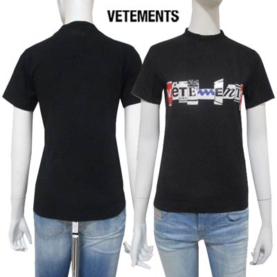 樂天商城 - ヴェトモン VETEMENTS レディース トップス Tシャツ 半袖 ロゴ フロントVETEMENTSコラージュロゴ・バックネック部分刺繍ロゴ入りTシャツ ブラック黒（色違いで白有り） WA53TR210B BLACK (R49500) 222 2022年秋冬新作 【送料無料】 【smtb-TK】