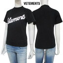 ヴェトモン VETEMENTS レディース トップス Tシャツ 半袖 ロゴ フロントVETEMENTSホワイトロゴ・バックネック部分刺繍ロゴ入りTシャツ ブラッ...