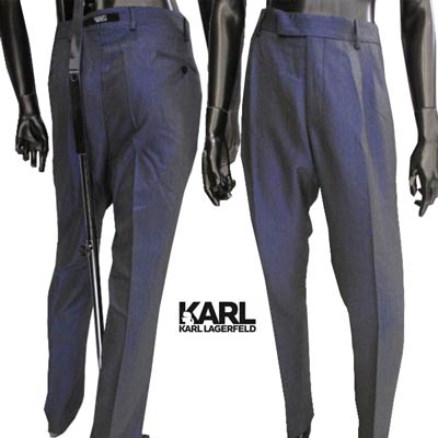 Two Tuck - カールラガーフェルド KARL LAGERFELD メンズ ボトムス パンツ ※セットアップ着用可(アウター別売り) 全体ネイビーラメ・バックセンターベルトループ部分ロゴ入りパンツ グレーネイビー 255022 523005 991 (R50600) 222 2022年秋冬新作 【送料無料】 【smtb-TK】
