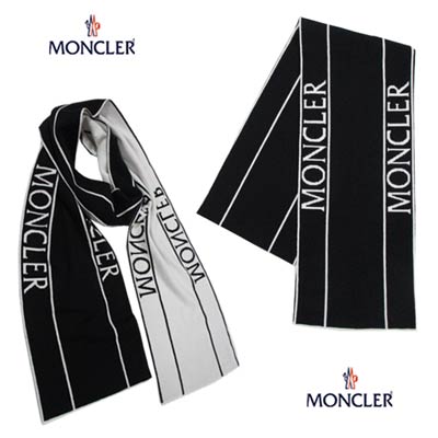 モンクレール モンクレール MONCLER レディース 小物 ストール マフラー ユニセックス可 ロゴ ライン/ロゴ入り反対面色反転ウールマフラー ブラック ホワイト 3C00007 M1131 034 (R69300) 222 2022年秋冬新作 【送料無料】 【smtb-TK】