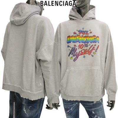 バレンシアガ BALENCIAGA メンズ トップス パーカー フーディ ユニセックス可 ロゴ フロントレインボーBALENCIAGAロゴ ダメージ/ペンキ加工 グレー 675003 TMVH4 9012 (R170500) 222 2022年秋冬新作 【送料無料】 【smtb-TK】