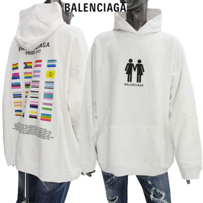 バレンシアガ BALENCIAGA メンズ トップス パーカー フーディ ユニセックス可 ロゴ フロント/バックBALENCIAGAロゴ バックカラフルフラッグ...
