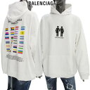 バレンシアガ BALENCIAGA メンズ トップス パーカー フーディ ユニセックス可 ロゴ フロント/バックBALENCIAGAロゴ バックカラフルフラッグプリント ホワイト 651799 TMVO3 0904 (R119900) 222 2022年秋冬新作 【送料無料】 【smtb-TK】