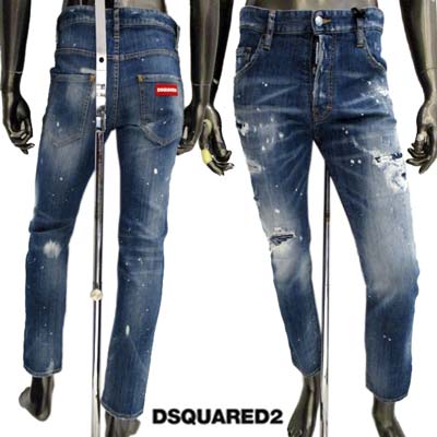 ディースクエアード DSQUARED2 メンズ ボトムス パンツ ジーンズ ダメージ・ペンキ加工・バックポケット部分ロゴパッチ・ボタンロゴ刻印・フロントロゴタグ入りデニムパンツ ブルー S74LB0604 S30342 470 (R85800) 222 2022年秋冬新作 【送料無料】 【smtb-TK】