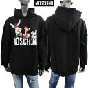 モスキーノ MOSCHINO レディース トップス パーカー フーディ ロゴ フロントバッグスバニー/ロゴプリント入りプルオーバーパーカー ブラック D1A17...