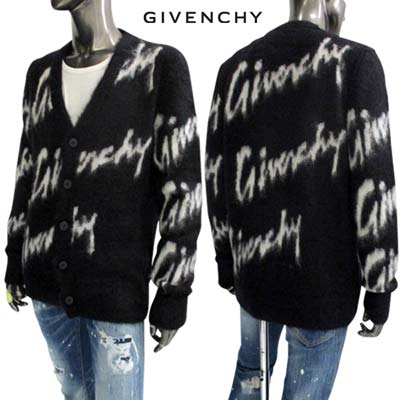 ジバンシー GIVENCHY メンズ トップス カーディガン ニット ロゴ 総柄ダイアゴナルホワイトロゴ入りウール混Vネックモヘアカーディガン ブラック BM90M54 YDH 004 (R248600) 321 2023年春夏新作 【送料無料】 【smtb-TK】