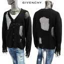 ジバンシー GIVENCHY メンズ トップス カーディガン ニット ロゴ フロントロゴ・ダメージ/ほつれ加工入りウール混カーディガン ブラック BM90LQ4...