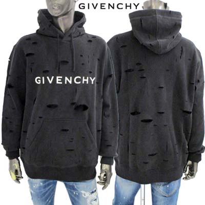 ジバンシー GIVENCHY メンズ トップス パーカー フーディ スウェット セットアップ着用可(ボトムス別売り) フロントロゴ・全体ダメージ入りプルオーバー...