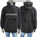 ジバンシー GIVENCHY メンズ トップス パーカー フーディ スウェット セットアップ着用可(ボトムス別売り) フロントロゴ・全体ダメージ入りプルオーバーパーカー ブラック BMJ0KF3 Y9W 011 (R196900/R214500/R226600) 321 2023年秋冬新作  