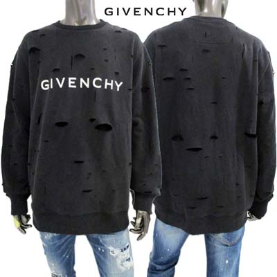 ジバンシー GIVENCHY メンズ トップス スウェット トレーナー ロゴ ※セットアップ着用可(ボトムス別売り) フロントホワイトロゴ 全体ダメージ加工入りトレーナー ブラック BMJ0KE3 Y9W 011 (R159500/R188100) 321 2023年秋冬新作 【送料無料】 【smtb-TK】