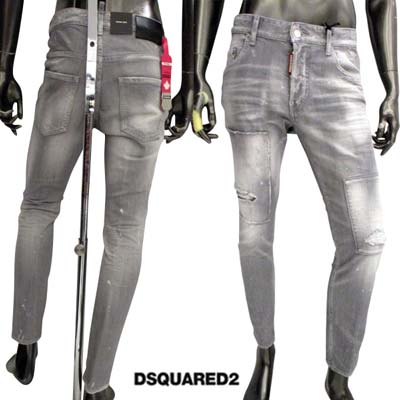 ディースクエアード DSQUARED2 メンズ ジーンズ ボトムス デニムパンツ SKATER JEANS ダメージ加工・フロントボタンフライ部分ロゴタグ・バックレザーロゴパッチ付デニムパンツ グレー S71LB1095 S30260 852 (R100100) 2022年秋冬新作 【送料無料】 【smtb-TK】