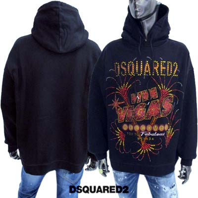 ディースクエアード DSQUARED2 メンズ トップス パーカー フーディ ロゴ フロントマルチカラーラインストーンデザイン・ドローストリング金具部分ロゴ刻印入り裏起毛パーカー ブラック S74GU0648 S25516 900 (R190300) 222 2022年秋冬新作 【送料無料】 【smtb-TK】