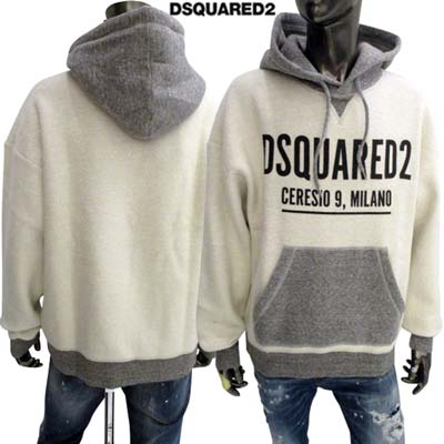 ディースクエアード DSQUARED2 メンズ トップス パーカー フーディ フロントロゴ・前Vガゼットデザイン・ドローストリング金具部分ロゴ刻印入りバイカラープルオーバーパーカー ホワイト S71GU0465 S25555 961 (R105600) 222 2022年秋冬新作 【送料無料】 【smtb-TK】