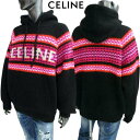セリーヌ CELINE メンズ ニット パーカー セーター ロゴ フロントマルチカラーライン部分ロゴ入りウールニットパーカー ブラック 2AC23 579S 2...