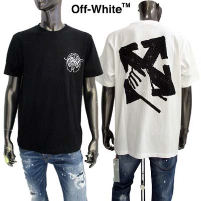 オフホワイト OFF-WHITE Tシャツ 半袖 メンズ トップス 背中ロゴ ※同デザインでオーバーサイズタイプもあり。 チェスト部分ハンドロゴ・バックハンド/アローロゴ入りTシャツ 白/黒 OMAA027S 23JER007 0110/1001 (R63800) GB321 2023年春夏新作 【送料無料】 【smtb-TK】