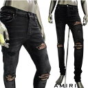 アミリ AMIRI メンズ ボトムス パンツ ジーンズ デニム ロゴ ダメージ部分バンダナ当て布 バックポケット部分ロゴプレート バックロゴパッチ付きクラッシュデニム ブラック PF22MDS003 023 (R165000) GB321 2023年春夏新作 【送料無料】 【smtb-TK】