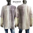 バルマン BALMAIN メンズ トップス Tシャツ ロンT ロゴT 長袖 総柄スプレーアート・フロントロゴ入りレイヤードロングTシャツ グレー AH1EM01...