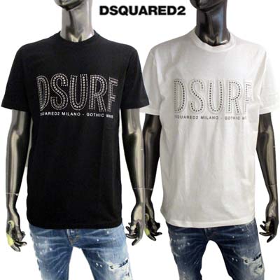 乐天商城 - ディースクエアード DSQUARED2 メンズ トップス Tシャツ 半袖 2color フロントDSURFスタッズ/ブランドロゴプリント入りコットンTシャツ ホワイト/ブラック S74GD1084 S23009 100/900 (R75900) 321 2023年春夏新作 【送料無料】 【smtb-TK】