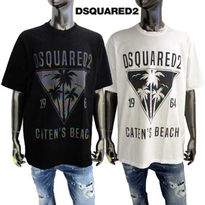 ディースクエアード DSQUARED2 メンズ トップス Tシャツ 半袖 2color フロントブランドロゴ/トライアングル部分ヤシの木プリント入りCATEN’S BEACHTシャツ ホワイト ブラック S74GD1091 S23009 100/900 (R64900) 321 2023年春夏新作 【送料無料】 【smtb-TK】