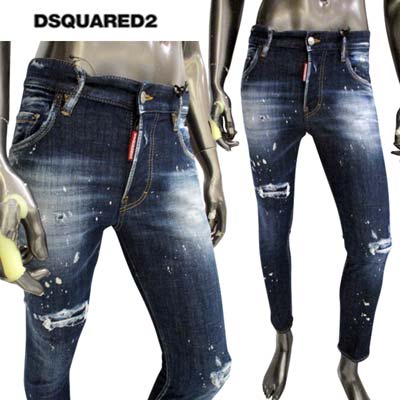 ディースクエアード DSQUARED2 メンズ ボトムス パンツ ジーンズ Skater Jean ペイントスプラッシュ/ダメージ加工・バックポケット部分スタッズ・バック64DSQ2ロゴパッチ入りデニム ブルー S74LB1232 S30342 470 (R113300) 321 2023年春夏新作 【送料無料】 【smtb-TK】