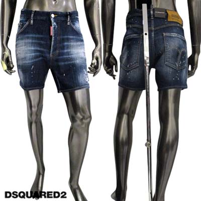 ディースクエアード DSQUARED2 メンズ ハーフパンツ デニム DAN COMMANDO SHORT ダメージ/ペンキ加工・バックポケット部分スタッズ/64DSQ2ロゴパッチ付きハーフデニムパンツ短パン半パンブルー S74MU0772 S30342 470 (R86900) 321 2023年春夏新作 【送料無料】 【smtb-TK】