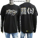 ジバンシー GIVENCHY メンズ Tシャツ 長袖 ロンT ロゴT フロント/バック/スリーブ部分グラフィックアートロゴ・バック裾4Gモノグラム/(b)ロゴ入...