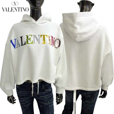 ヴァレンティノ VALENTINO レディース トップス パーカー フーディ スウェット 裏起毛 フロントマルチカラースパンコールロゴ・裾紐付きプルオーバーパーカー ホワイト 2B3MF21K 7TB 0BO (R231000) 321 2023年春夏新作 【送料無料】 【smtb-TK】