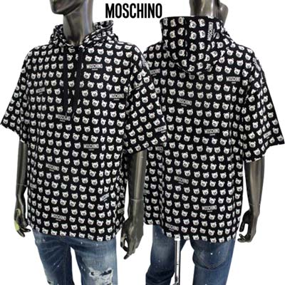 モスキーノ MOSCHINO メンズ トップス パーカー フーディ スウェット 半袖 総柄ベアー/ブランドロゴ入りプルオーバーパーカー ブラック A0709 9420 1555 (R37800) 321 2023年春夏新作 【送料無料】 【smtb-TK】