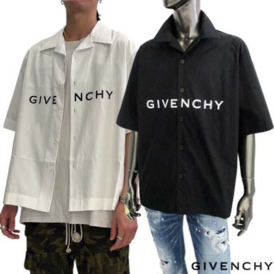 ジバンシー GIVENCHY メンズ トップス シャツ 半袖 2色展開 フロントホワイトロゴ・サイドスリット入りコットンシャツ ホワイト/ブラック BM60T51YC8 116/001 (R86900/R116600) 321 2024年春夏新作 【送料無料】 【smtb-TK】