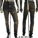 アミリ AMIRI メンズ ボトムス デニムパンツ ジーンズ ダメージ部分格子縞当て布 バックレザーロゴパッチ バックポケット部分ロゴプレート付きクラッシュデニム ダークネイビー PS23MDS012 950 (R209000) 321 2023年春夏新作 【送料無料】 【smtb-TK】