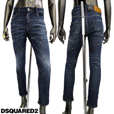 ディースクエアード DSQUARED2 メンズ デニムパンツ ジーンズ SKATER JEAN 全体マルチカラーペンキ加工・ダメージ加工・バックロゴパッチ・ロゴタグ付きスプラッシュデニム ブルー S74LB1274 S30342 470 (R100100) 321 2023年春夏新作 【送料無料】 【smtb-TK】