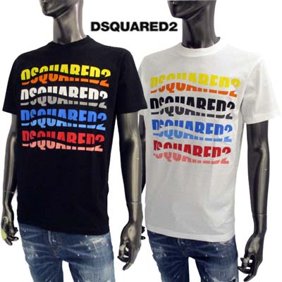 ディースクエアード DSQUARED2 メンズ トップス Tシャツ 半袖 ロゴT 2color フロントマルチカラーロゴ部分ウェーブライン入りショートスリーブTシャツ ホワイト/ブラック S74GD1092 S23009 100/900 (R46200) 321 2023年春夏新作 【送料無料】 【smtb-TK】