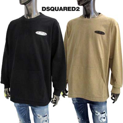 ディースクエアード DSQUARED2 メンズ トップス Tシャツ ロンT 長袖 ロゴT 2color チェスト部分ラバーロゴ・カンガルーポケット付きロングTシャツ ベージュ/ブラック S74GD1124 S23851 806/900 (R69300) 321 2023年春夏新作 【送料無料】 【smtb-TK】