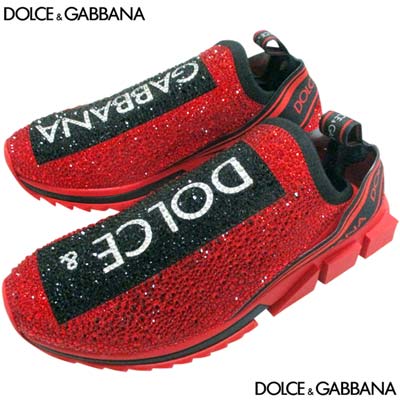 ドルチェ＆ガッバーナ DOLCE&GABBANA メンズ 靴 スニーカー ボディ部分ラインストーン・かかと部分ロゴバンド・ソール部分ロゴ入りデコラティブローカットソックススニーカー レッド 赤ドルガバCS1724 AZ284 89854 (R181500) 321 2023年春夏新作 【送料無料】 【smtb-TK】