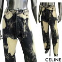 セリーヌ CELINE メンズ ボトムス パンツ デニム ジーンズ ペイント柄・裾ダメージ/切りっぱなしデザイン・バックパッチ付きデニム ブラック 2N785 ...