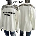 セリーヌ CELINE メンズ トップス Tシャツ 長袖 ロゴT ロンT フロントランゲージプリント・ショルダー部分スリットカットアウトデザイン入りロングTシャツ ホワイト 2X58E 671Q 01OB (R96800) TI321 2023年春夏新作  