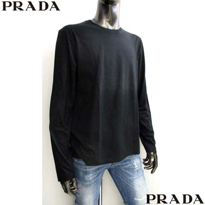 【】プラダ PRADA メンズ トップス ロンT ロングTシャツ 長袖 レフト裾ロゴ入りシ...