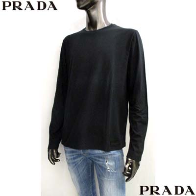 【】プラダ PRADA メンズ トップス ロンT ロングTシャツ 長袖 レフト裾ロゴ入りシ...