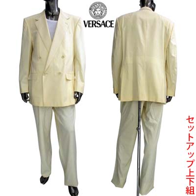 ジャンニヴェルサーチ GIANNI VERSACE メンズ スーツ ジャケット パンツ セットアップ上下組 上裏地全体メデューサ・ロゴパッチ・ダブルブレスト・下ウエスト裏ロゴライン/メデューサ入りウールスーツ ベージュ 21WTVB 519V10 (R198000) 3S 秋冬 【送料無料】 【smtb-TK】