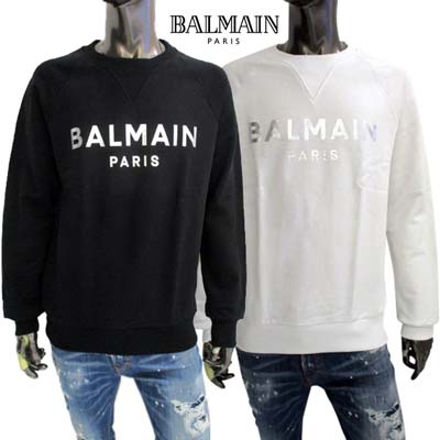 バルマン BALMAIN メンズ トップス トレーナー スウェット 2color フロントシルバーロゴ 前Vガゼット入りトレーナー ホワイト/ブラック AH1JQ005 BB29 GAC/EAC (R99000) 321 2023年春夏新作 【送料無料】 【smtb-TK】