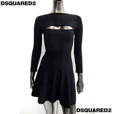 ディースクエアード DSQUARED2 レディース ドレス ワンピース フロントカットアウトデザイン七分袖ワンピース ブラック S75CV0597 S18168 900 (R195200) 321 2023年春夏新作 【送料無料】 【smtb-TK】