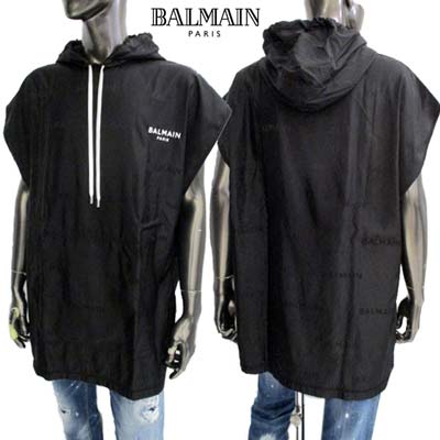 バルマン BALMAIN メンズ トップス ポンチョ パーカー 雨具 レインウェア 全体同色系ロゴ・チェスト刺..