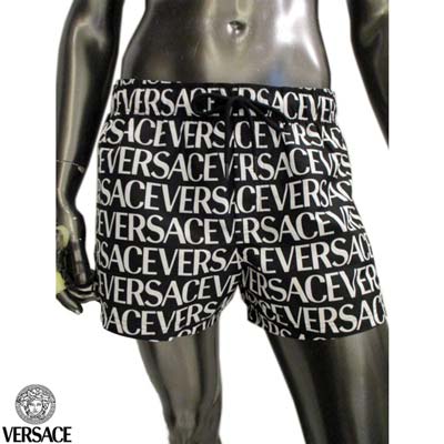 ヴェルサーチ VERSACE メンズ スイムパンツ ビーチウェア 水着 全体ロゴプリント・ウエスト紐付きビーチウェア ブラック 1002516 1A06993 5B040 (R60500) 321 2023年春夏新作 【送料無料】 【smtb-TK】