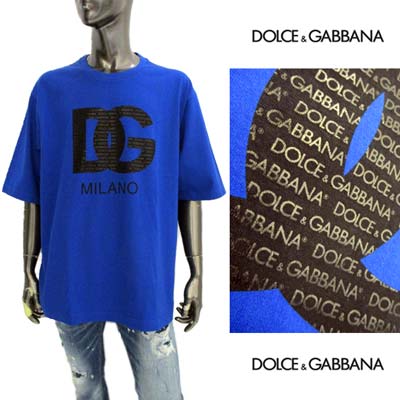 ドルチェ&ガッバーナ DOLCE&GABANNA ドルガバ メンズ トップス Tシャツ 半袖 ロゴT フロントビックDG部分マルチロゴライン入りショートスリーブTシャツ ブルー G8PB8T HU7MA B4943 (R96800) 321 2023年春夏新作  