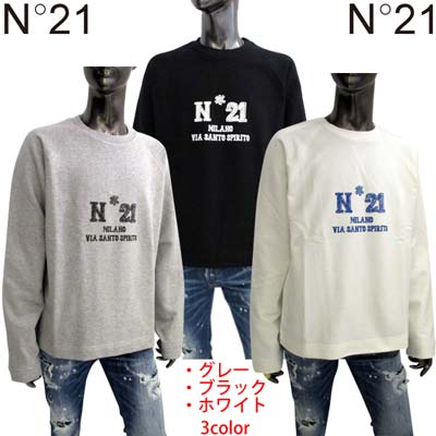 樂天商城 - ヌメロヴェントゥーノ N°21 メンズ トップス スウェット トレーナー 3color フロント(青/黒/白)ロゴ入りトレーナー ホワイト/グレー/ブラック 23E N1M0 E061 4001 1321/8947/9000 (R45300) 321 2023年春夏新作 【送料無料】 【smtb-TK】