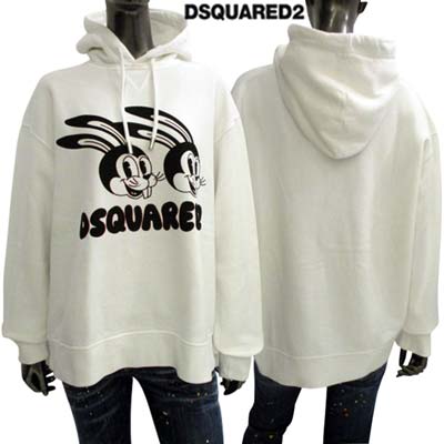 ディースクエアード DSQUARED2 レディース トップス パーカー フーディ フロントバニー/ブランドロゴプリント・前Vガゼット入り裏起毛プルオーバーパーカー ホワイト S75GU0470 S25030 100 (R80300) 321 2023年春夏新作 【送料無料】 【smtb-TK】