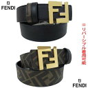 フェンディ FENDI メンズ ベルト 小物 レザー リバーシブル着用可 FFモノグラムロゴゴールドバックル・表面ブラック・裏面FFズッカ柄入りリバーシブルベル...