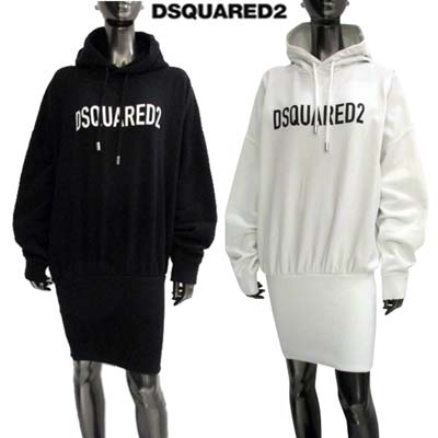 ディースクエアード DSQUARED2 レディース ワンピース ドレス 長袖 スウェット ロング丈パーカー 2color フロントロゴプリント・Vガゼット・フード付きタイトワンピース ホワイト/ブラック S75CV0617 S25538 100/900 (R110000) 322 2023年秋冬新作 【送料無料】 【smtb-TK】