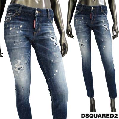 ディースクエアード DSQUARED2 レディース パンツ ジーンズ デニム JENNIFER JEAN ダメージ/カラーペンキ加工・DSQ2ロゴパッチ・フロントロゴタグ付きスプラッシュデニム ブルー S75LB0792 S30342 470 (R117700) 322 2023年秋冬新作 【送料無料】 【smtb-TK】